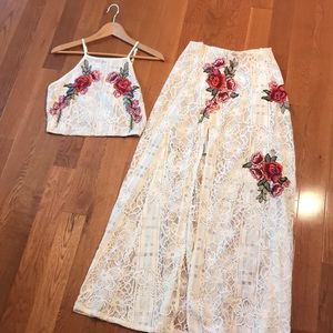 2 piece lace, prom dress